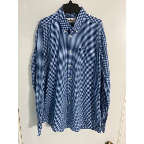 Barbour button down shirt men’s size XL blue checkered tailored fit casual - Picture 1 of 4